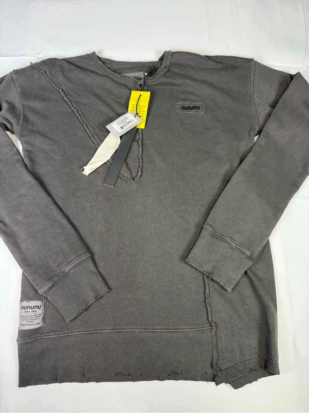 nununu Stone Washed Charcoal Distressed Crewneck Sweatshirt Tee  - 12-14 / NWT - Picture 7 of 16